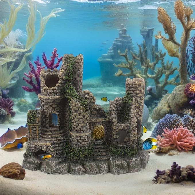 Fish Aquarium Ornament Realistic Castle Resin Hideout Decor | Freshwater and Saltwater Use, for Fish and Reptiles, Fantasyinspired Centerpiece for Room Ambiance