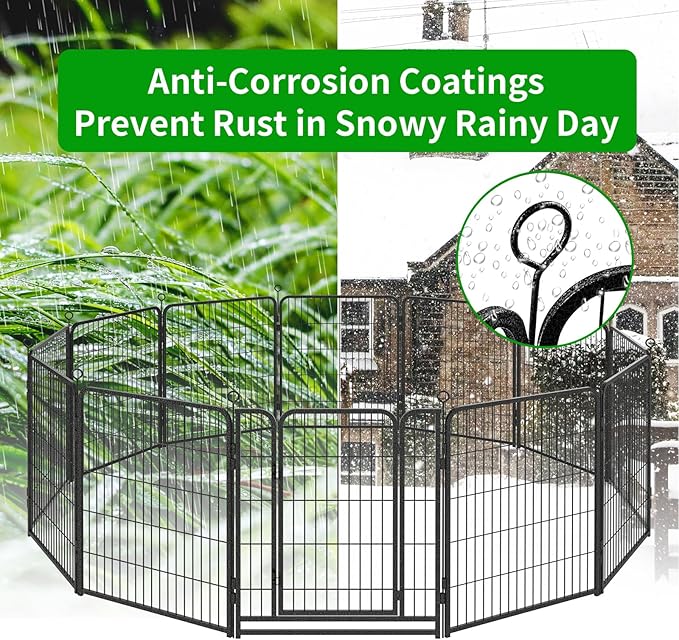Kfvigoho Dog Playpen Outdoor Extra Wide 32 Piece Panels Heavy Duty Dog Fence 40" Height Anti-Rust with Doors Portable for RV Camping Yard, Total 84FT, 561 Sq.ft, Snowy Black