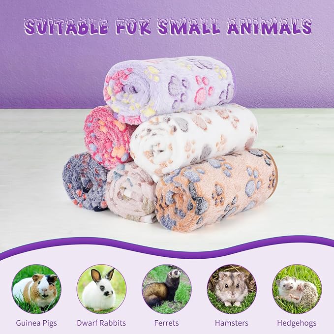 YUEPET Waterproof Guinea Pig Blankets Washable 6 Pack Small Animal Fleece Cage Liners Pet Soft Sleep Mat Pad Cover Warm Flannel Throw for Hamster Guinea Pig Rabbit Chinchilla Hedgehog Ferret 30"×16"