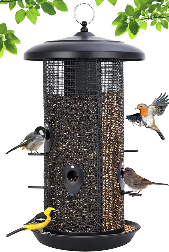 Gtongoko Hanging Bird Feeders for Outdoors 6.5 LB Large Capacity Squirrel Proof Metal Mesh Tube Bird Feeders for Thistle & Nyjer Seed Attracts Finch Cardinal,Titmice,Swallow Black