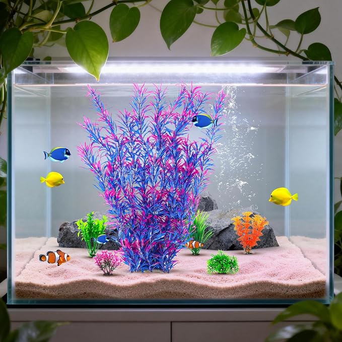 CousDUoBe 21 Inch Aquarium Plants Set Tall Fish Tank Plants – Realistic Artificial Fish Tank Decorations (1 Pcs Large Green Fish Tank Plants, 5 Pcs Small Plants)