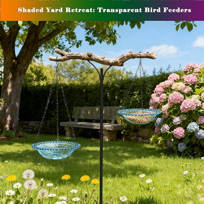 4 Pack Super Value Hanging Plastic Bird Baths and Feeders for Outdoors Bird Water Bowls and Seed Trays Set Attract Wild Birds Garden Yard Decor Gift (4 Pack Blue)