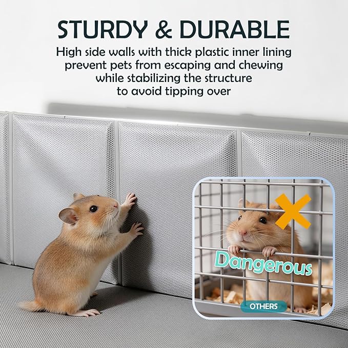 MEEXPAWS Small Animal Playpen, Foldable Guinea Pig Playpen for Indoors or Travel 40" x 28" x 13", Waterproof & No Assembly Portable Guinea Pig Enclosure, Plastic Rat Ferret Play Pen, Grey