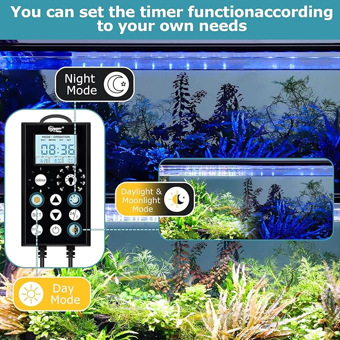 hygger 46W Aquarium Light, 24/7 & DIY Mode Fish Tank Light with Timer, IP68 Waterproof Full Spectrum, 8 Colors, 10 Brightness Day & Night Cycle Memory Function for 35-41 Inch Tank