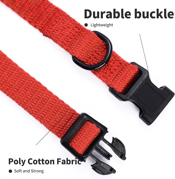 Mile High Life Dog Collar Puppy Collar, Dog Collars for Small Dogs Soft and Strong Poly Cotton Fabric, Blue, Medium Neck 13""-17"" -40 lb, Red