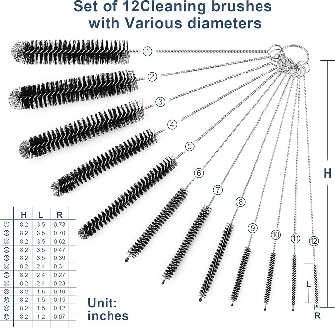Ixiaoyoo 12 Pcs Straw Cleaner Brushes Set, 8.2 Inch Nylon Cleaning Brush | Black Tube Cleaner Brushes for Tumbler, Sippy Cup, Water Bottles, Hummingbird Feeders, Pipes, Sink Drain & Pet Waterers