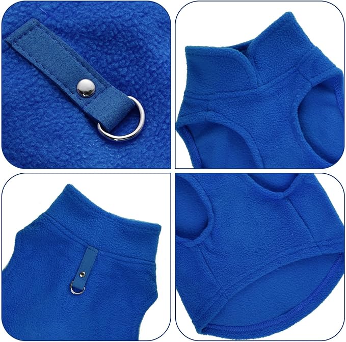 Rbenxia 1 Piece Dog Sweater with Leash Ring Soft Fleece Vest Dog Pullover Warm Jacket Pet Dogs Clothes Winter Dogs Outfits for Small Cat Pets (Blue, Small)
