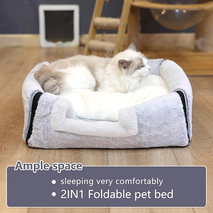 cat Bed cave-cat beds for Indoor Cats,Soft and Comfortable Cute Pet Bed，cat House,with Removable Washable Cushioned Pillow,Enclosed cat Bed,Kitty pet hut、Hideaway,Small Large Dog Tent (Grey)