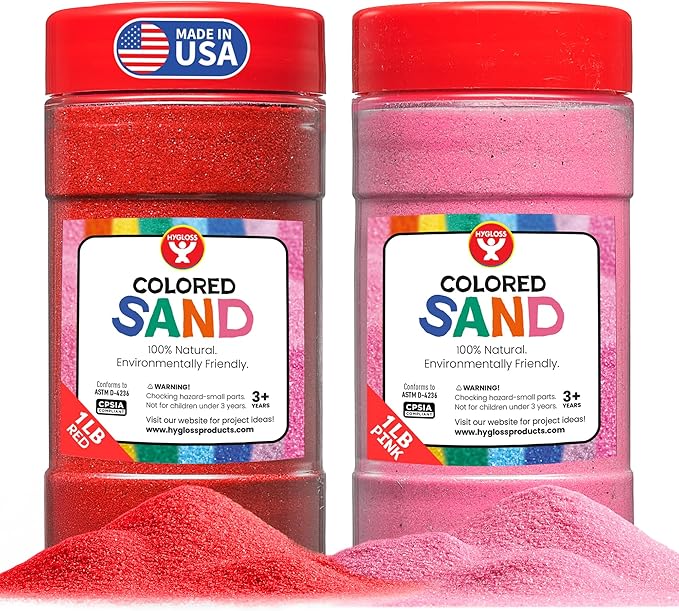 Hygloss Colored Sand for Crafts - 1 lb Bottle, Pink and Red - Vibrant Colorful Fine Sensory Play Sand Art Kits for Kids - Classroom Activities for Children 3 4 5 6 7 8 9 10 11 12 - Safe for Ages 3+