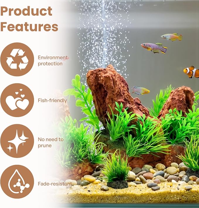 Fish Tank Decorations Artificial Small Resin Hideout Cave Plants | Resin hideout cave for fish tank decor, 6pcs aquarium decoration with lifelike plants, reduce stress for small tropical fish