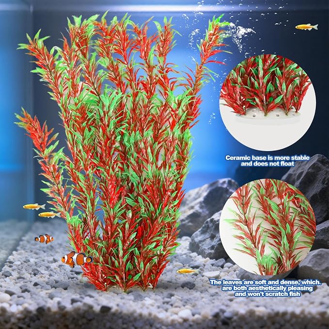 CousDUoBe 21 Inch Aquarium Plants Set Tall Fish Tank Plants – Realistic Artificial Fish Tank Decorations (1 Pcs Large Green Fish Tank Plants, 5 Pcs Small Plants)