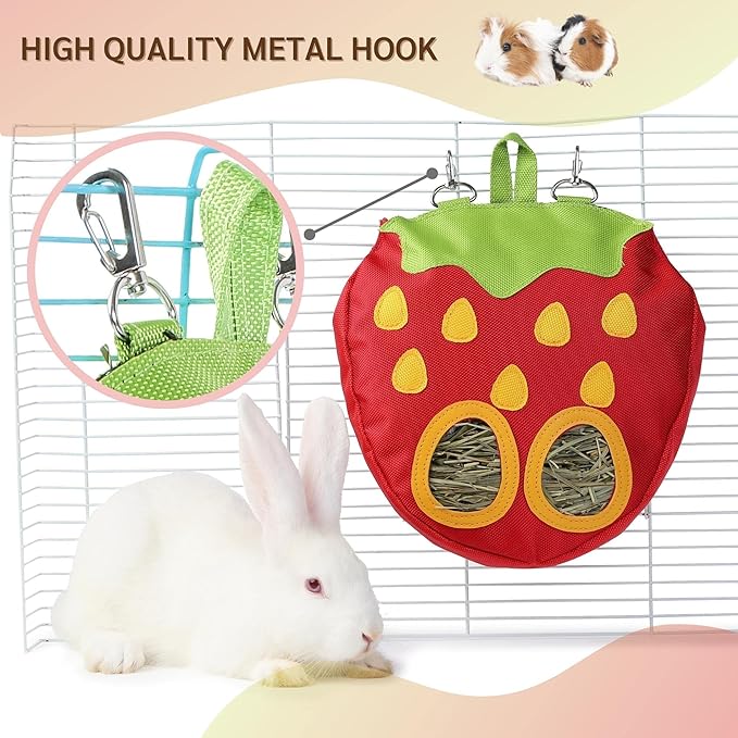 JanYoo Bunny Supplies Food Storage Hay Rack Feeder Rabbit Bag Hanging Manger for Guinea Pigs Chinchilla Gerbils Ferrets