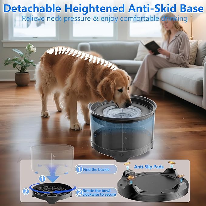 5.5L No Spill Water Bowl for Dogs, 1.45Gallon No Splash Large Dog Water Bowl with Floating Disk, Spill Proof Slow Drinking Dog Bowl for Messy Drinkers and Senior Dogs Indoor/Outdoor Use Gray