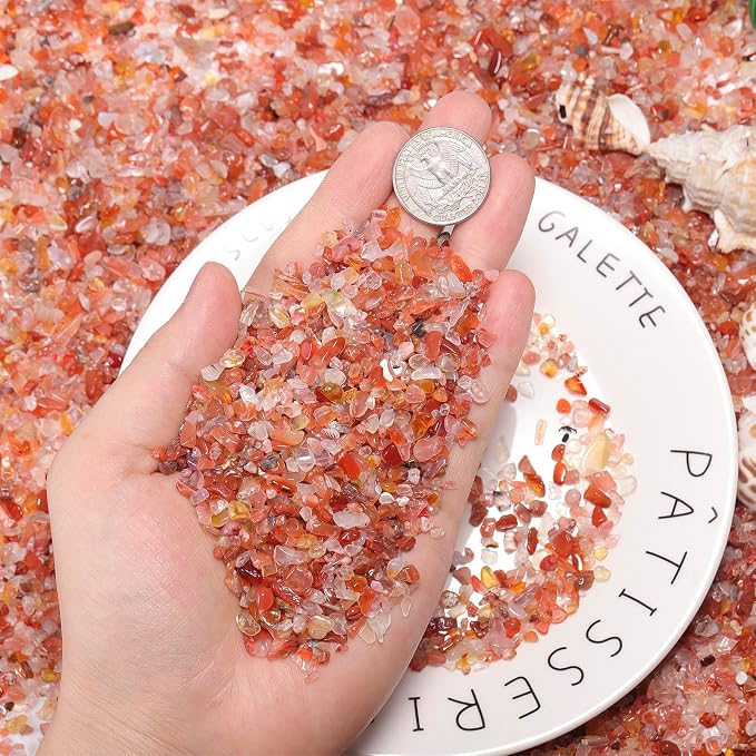 1LB Crystal Chips Stone Red Agate 3-5mm Mini Decorative Rock | Crushed Crystal Quartz Bulk,Irregular Polished Rocks for Fish Tank,Vases Filler,Succulent Plants Decor,Aquarium Gravel Rocks