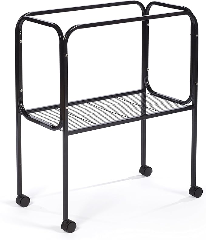 Prevue Pet Products Bird Cage Stand with Shelf - Medium Metal Cage Stand with Rolling Wheels, Bird Stands for Inside, Mid-Height Shelf for Cage Accessories, Toys, and Storage - Black