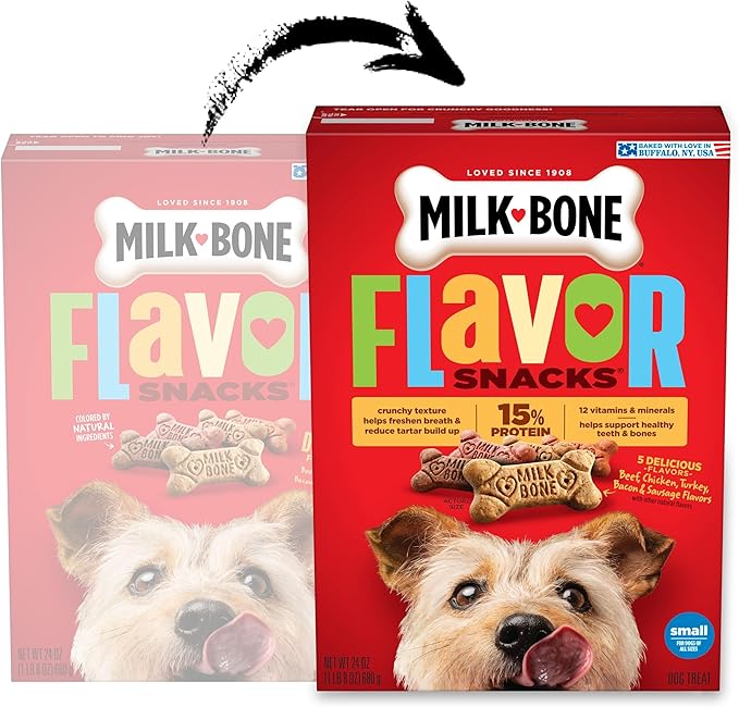 Milk-Bone Flavor Snacks Dog Treats, Small Biscuits, 24 Ounce Crunchy Texture Helps Reduce Tartar (Pack of 2)