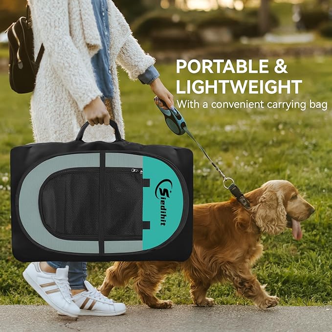 Pink Puppy Playpen for Middle Dog Cat, Dogs Tent Crate Cage Indoor/Outdoor, Portable Pop Up Dog Kennel with Carrying Bag for Rabbits, Removable Top (Green, Medium)