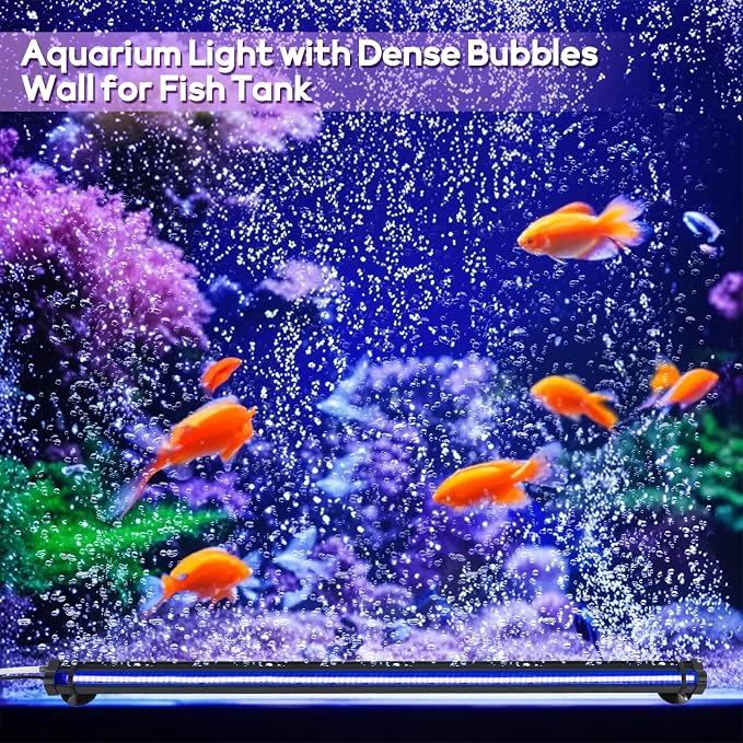 Submersible Bubble Aquarium Light：Multicolor RGB Fish Tank Light with Remote & Adjustable Brightness for Pet Plants Grow - Waterproof Submersible Led Lights for 5-10In Saltwater Tanks