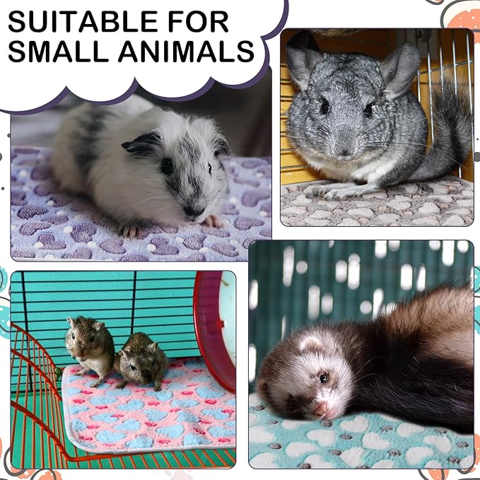 Tudomro 8 Pcs Guinea Pig Blankets Washable Small Pet Fleece Bedding Cage Liners Double Sided Pet Reusable Sleep Mat Pad Cover for Ferret Chinchilla Furniture Protection(Heart,14 x 28 Inch)