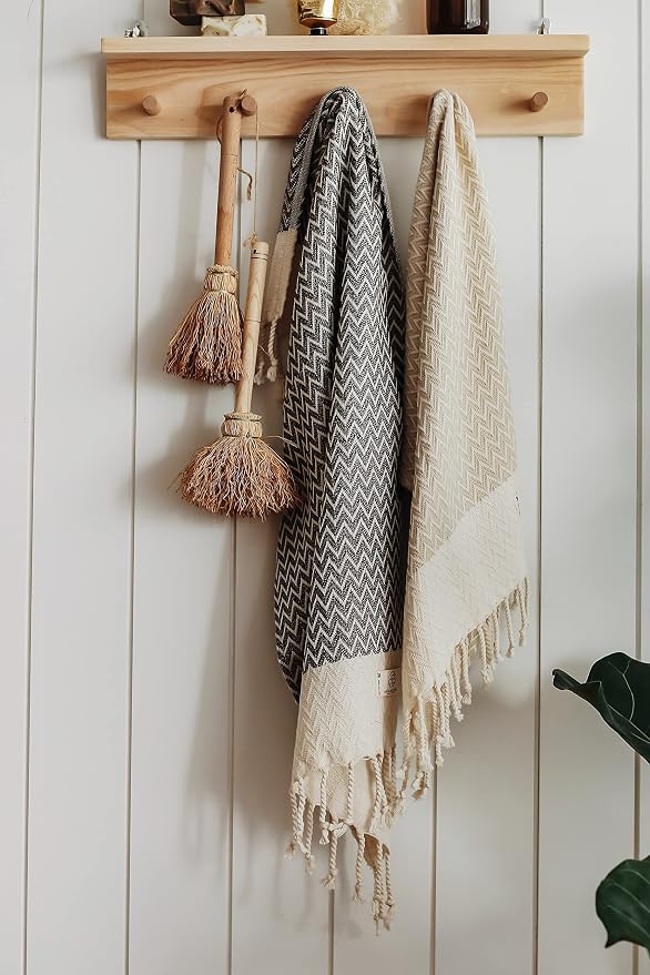 Madamelique Exclusive Hand Towels Set of 2-18 x 40 Inches - Decorative Bathroom Peshtemal Towel for Hand, Face, Hair, Yoga, Tea, Dishcloth, Kitchen and Bath - 100% Pure Cotton (Vintage Beige)
