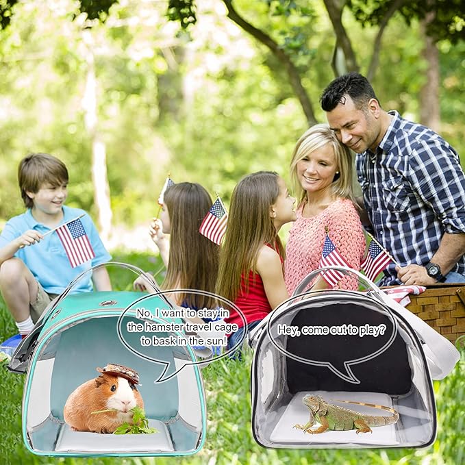 Small Animal Carrier Bag, Upgraded Portable Guinea Pig Carriers, Transparent Hamster Carrying Case, Reptile Rat Rabbit Bearded Dragon Hedgehog Carrier Bag for Travel, Hiking, Walking, Outdoor (Green)