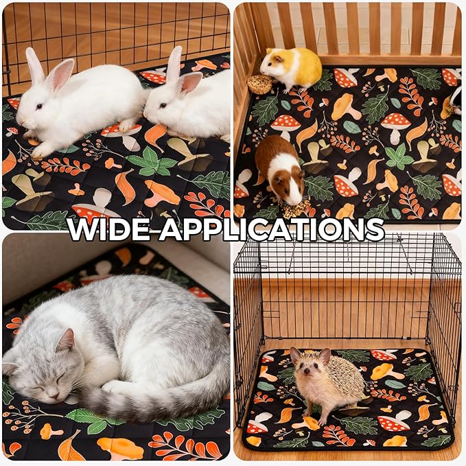 Homimp 2 Pcs Guinea Pig Pee Pads,Self Heating Guinea Pig Bed Pads for Winter Keep Warm,Washable&Anti Slip Small Animal Beds for Indoor Rabbit Hamster Squirrel Hedgehog Chinchilla Ferret,Black 24"x47"