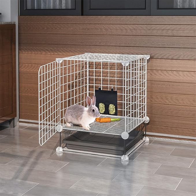 Rabbit Hay Feeder Bag Guinea Pigs Hanging Hay Rack Manger Holder Dispenser Small Animal Feeder Storage Pouch for Bunny Chinchilla Hamster (Black, 2 Windows)