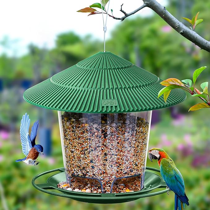 Hanizi Bird Feeder Outdoor Hanging for Wild Bird Seed, Green