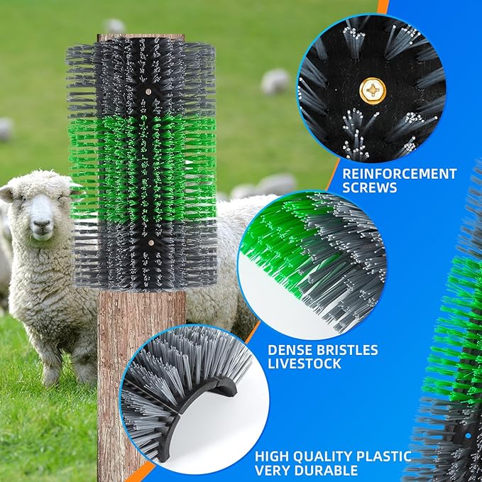 Extra Large Size Livestock Scratching Brush, Upgraded Horse/Goat/Cow/Cattle Scratcher Brush for Grooming, Itch Relief Horse Scratcher Brushes Kit with Two Sets of Mounting Screws(2-Pack,Gray)