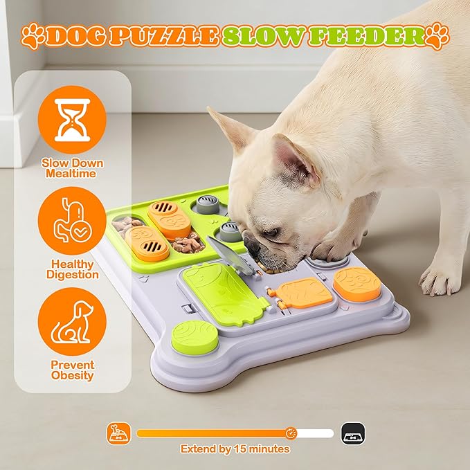 Dog Puzzle Toy Slow Feeder, Interactive Dog Toys for IQ Training & Mental Stimulation, ABS Easy Clean Detachable Tray Non-Slip Base, Enrichment Toys for Dogs, Green