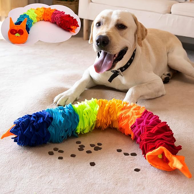 Ablechien Snuffle Ball Rainbow Snuffle Snake Puzzle Toy for Dogs Puppy Treat Dispensing Toys Foraging Snuffle Mat Interactive Slow Feeder Dog Toys for Any Size