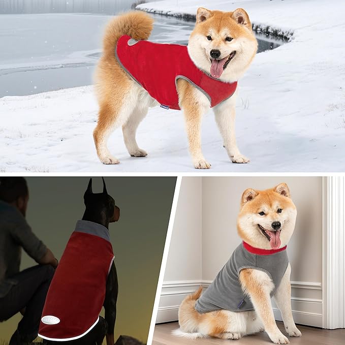 cyeollo 2 Pack Dog Sweater Fleece Vest Pullover Pet Sweatshirt Reflective Lightweight Dog Clothes for Large Dogs Boy Girl Pet Apparel Red, Red & Grey XXXL