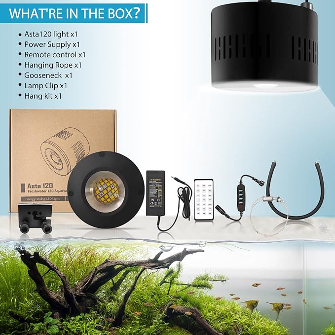 Lominie Aquarium LED Light 10 Gallon Fish Tank Light Timer Clip on Aquarium Lamp Full Spectrum 85W 6500k for Freshwater Refugium Cube Tank with Gooseneck