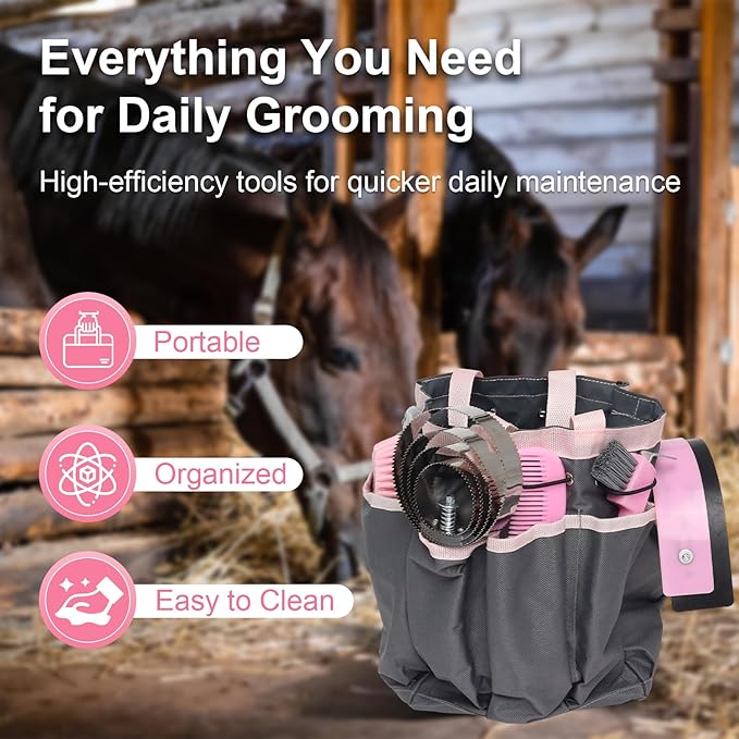 Horse Grooming Kit 13 Piece, Horse Brushes for Grooming Supplies Set, Professional Horse Supplies with Gloves & Brush for Equine Care, Pink
