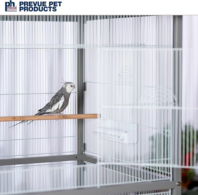 Prevue Pet Products Charming Aviary Jumbo Flight Cage - Large Metal Bird Cage with Rolling Stand, Perches, Feeders & Toy Bar, Ideal for Parakeets, Cockatiels, Lovebirds, Small & Medium Birds - Grey