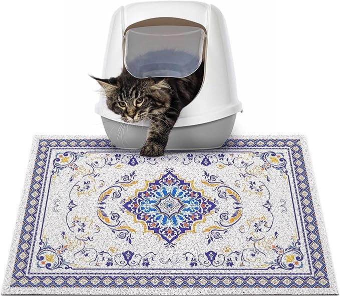 Glittme Cat Litter Mat with Non-Slip Bottom Litter Box Mat 24"x15" Litter Trapping Mat Easy to Clean Washable Cat Food Mat for Kitty,S