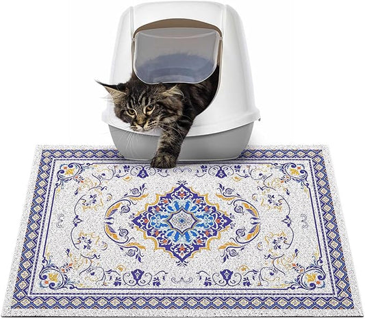 Glittme Cat Litter Mat with Non-Slip Bottom Litter Box Mat 24"x15" Litter Trapping Mat Easy to Clean Washable Cat Food Mat for Kitty,S