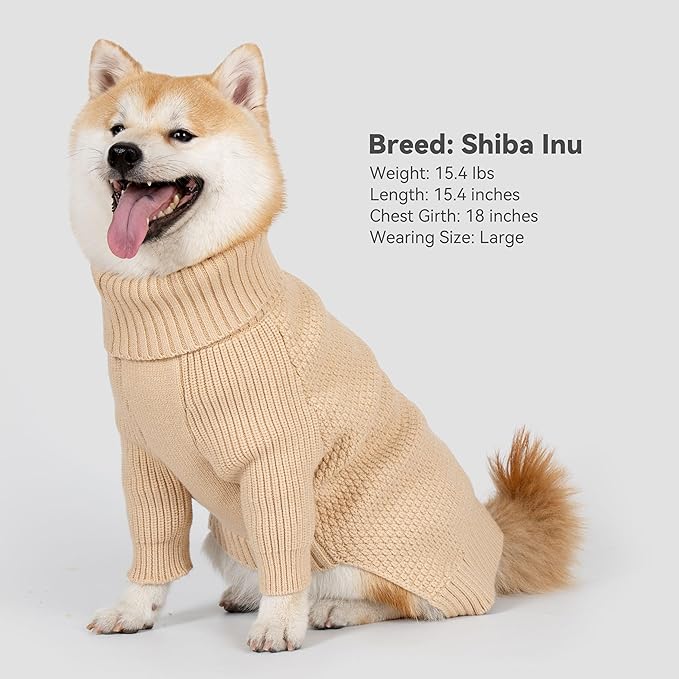 cyeollo 4XL Dog Sweater,Pullover Turtleneck for Giant Dogs Classic Knitwear Fall Winter Cold Weather Dog Clothes Warm Pet Apparel Large Big Dogs Sweaters Male&Female, Beige XXXXL