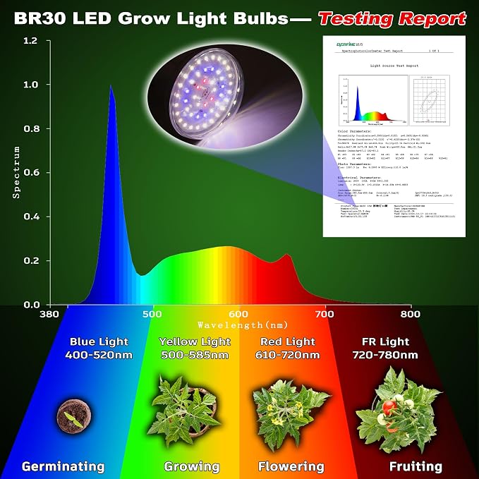 BR30 Led Grow Light Bulbs for Indoor Plants Full Spectrum,E26 BR30 Floodlight Plant Sun Grow Lamp 15W 1800lm,150-200 Watt Equivalent,Balanced Spectrum 5000K Red Blue for Seeds Greens,Flowers,1Pcs