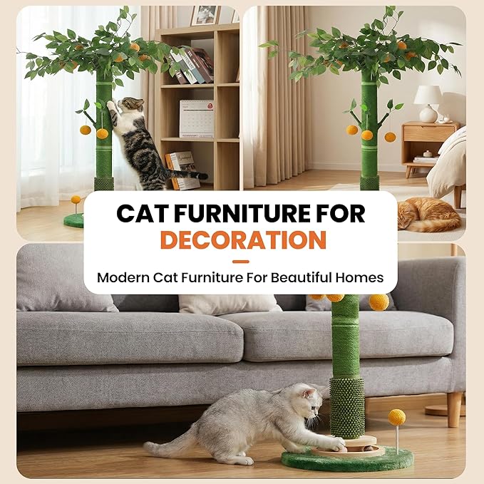 53" Extra Tall Cat Scratching Post for Large Cats, Heavy Duty Vertical Scratcher with Natural Sisal Rope, Stable Climbing Pole with Hanging Ball for Full Body Stretching