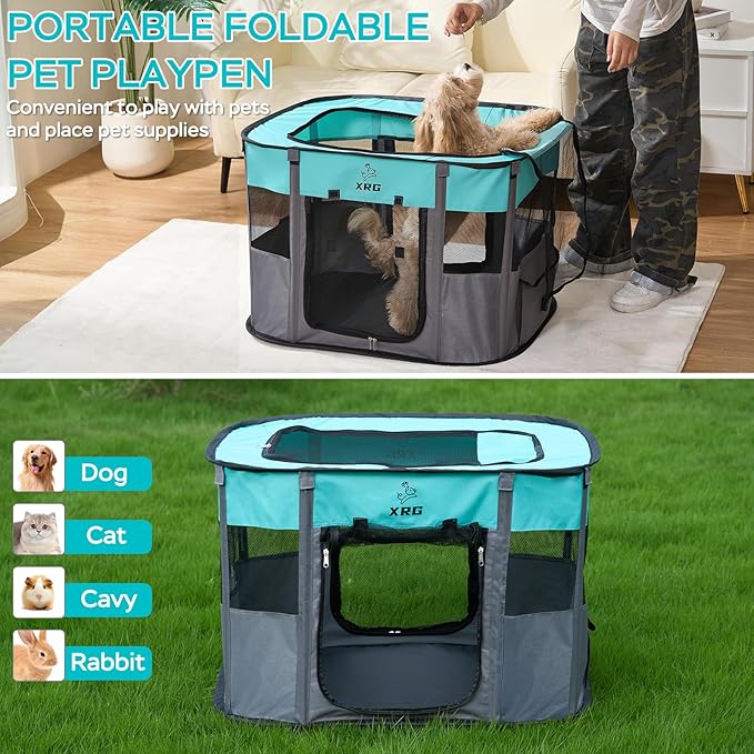 Portable Foldable Pet Playpen Collapsible Crates Kennel Playpen for Dog cat and Rabbit &Travel playpen Outdoor or Indoor (Medium（31.5" L x 23.6" W x 21.7" H）, Green)