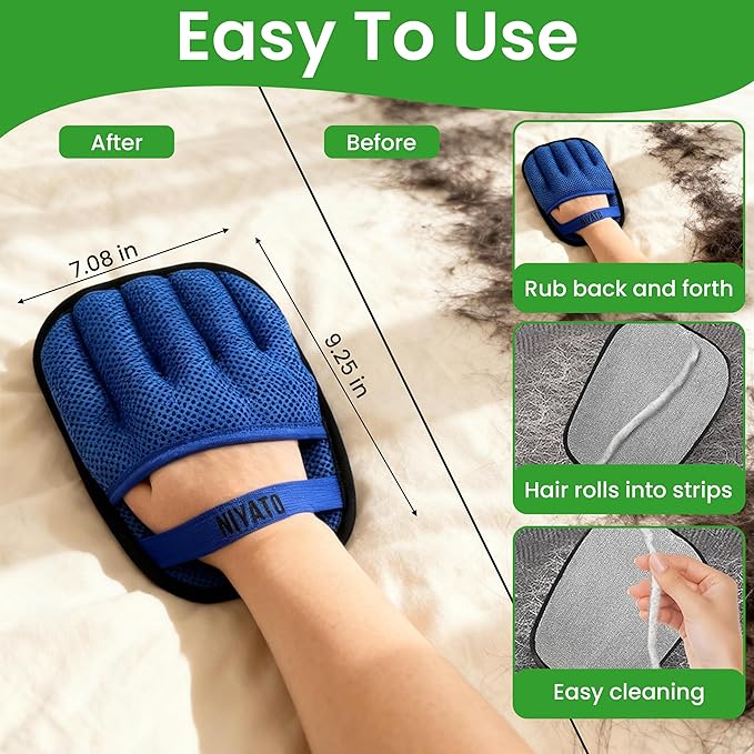 NIYATO Self cleaning Slicker Brush and Magic Pet Hair Remover Glove. A Brush for Cat and Dog Shedding and De-shedding, and a Cleaning Mitt with Improved Design. Suitable for Long and Short haired pets