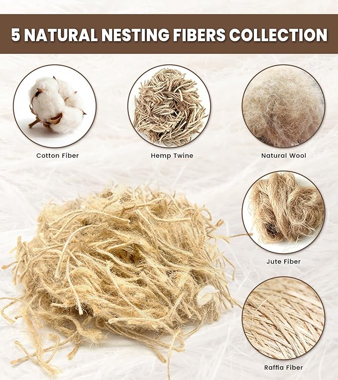 Bird Nesting Heart with Natural Nesting Fibers, Refillable Bird Nesting Material Holder for Hummingbirds, Outdoor Garden Art Decor Gift for Bird Lovers
