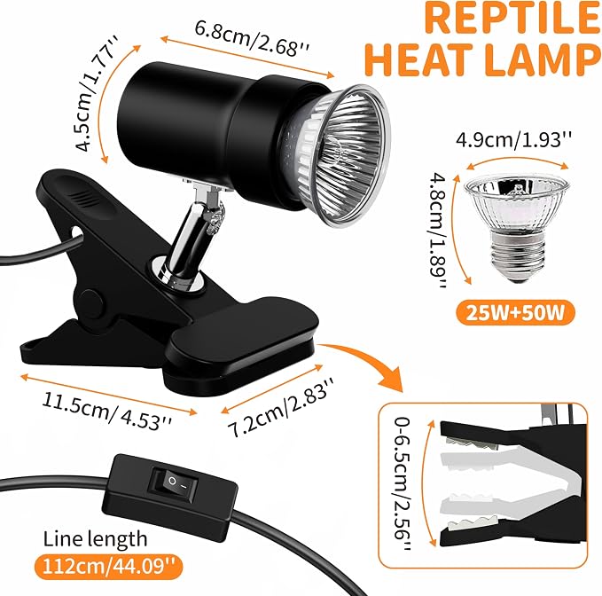 GOZILLA Reptile Heat Lamp, 360°Rota-Table Turtle Light with 25W+50W UVA/UVB Reptile Light Bulbs, Turtle Lamp for Reptile and Amphibian Tanks, Terrariums and Cages.（Black）