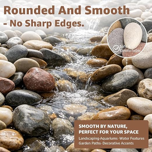 20lbs Natural Large River Rocks, 2''-3''Decorative Stones, Aquarium Pebbles | Water-Washed Natural Finish, Hand-Picked, for Plants, Fish Tank, Garden, Paving, Fountain, Walkways and Outdoor Landscaping