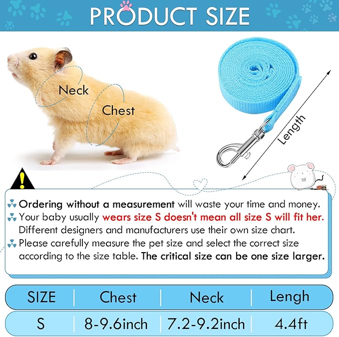 SATINIOR 2 Sets Guinea Pig Harness and Leash Adjustable Soft Mesh Harness Bell No Pulling Comfort Vest for Baby Ferret Rats Hamster Bunny Rabbit Chinchilla and Small Pet(Blue, Black,S)