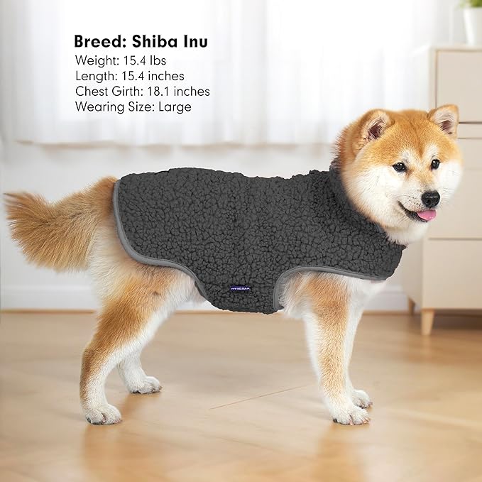 cyeollo Small Dog Coat, Sherpa Dog Winter Coat Reversible Fleece Doggie Jackets Doggy Sweater for Small Dogs Male with Leash Hole, Soft Cold Weather Pet Clothes, Dark Grey M