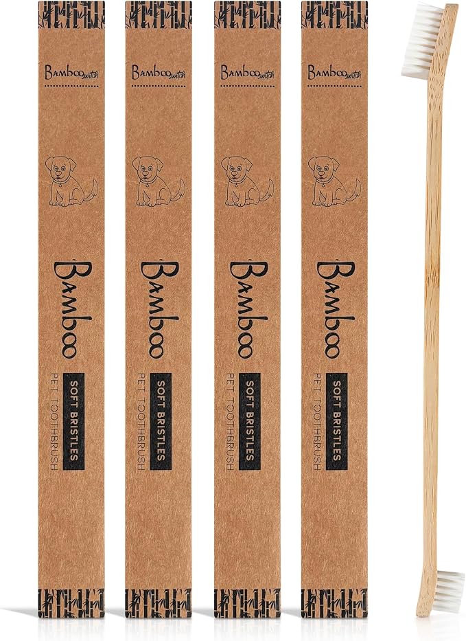 Bamboo Dog Toothbrush (4-Pack) | Double-Sided, Soft Bristle, Toothbrush for Small and Large Dogs | Pets Dental Care