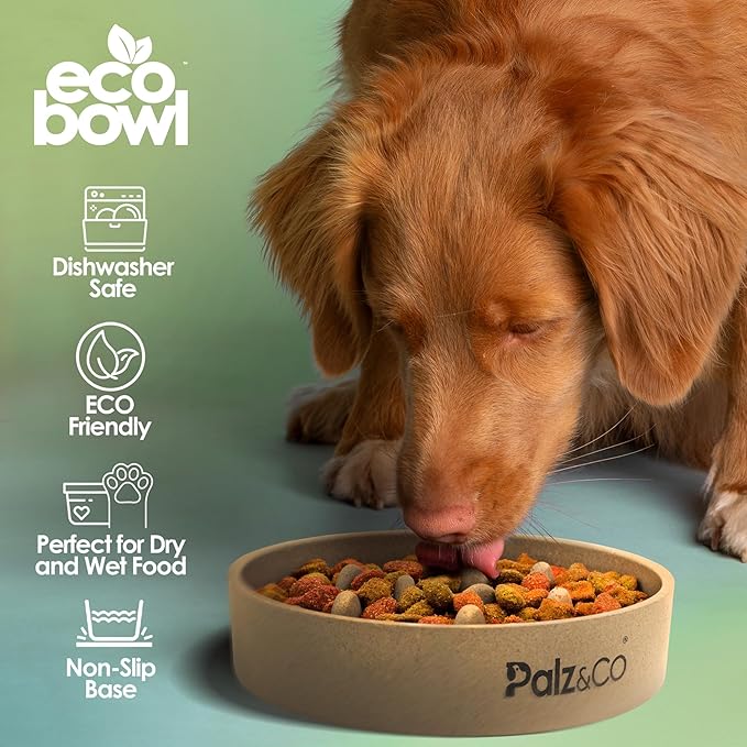 Palz&Co EcoBowl Slow Feeder for Dogs & Cats, 28 oz Beige - Natural Bamboo Puzzle Pet Bowl with Non-Slip Base for Slower Eating & Better Digestion, Dishwasher Safe