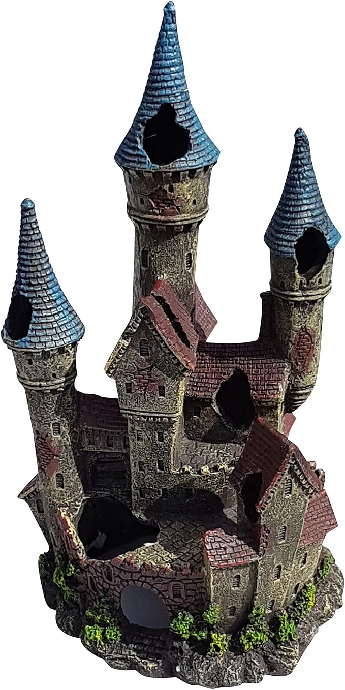 Medieval Castle Fortress with Three Turrets 12.5 Inches (31cm) Tall, Aquarium Fish Tank Decoration Ornament XL Castle Aquascape Fish Tank Decor Ornament, Polyresin